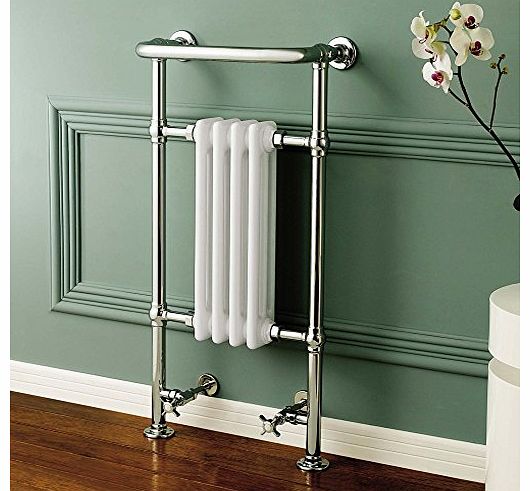 iBath Edward Traditional White Radiator 4 Column Heated Bathroom Chrome Towel Rail