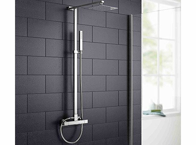 iBath Quartz Exposed Thermostatic Mixer Shower Kit with 195mm Square Head amp; Hand Held Head