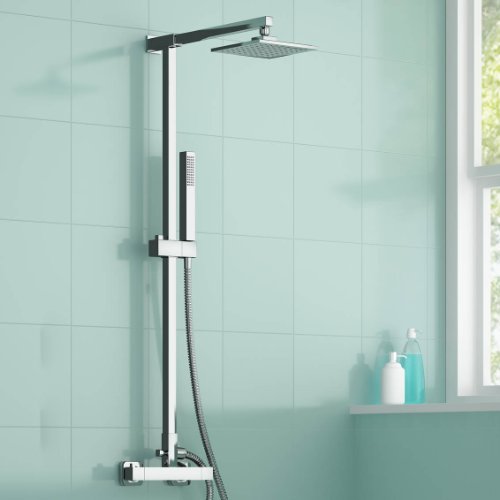 Square Bar Mixer Shower Set Thermostatic Valve with 7`` Shower Head + Hand Held