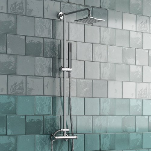 iBath Square Bar Mixer Shower Set Thermostatic Valve with 8`` Shower Head   Hand Held