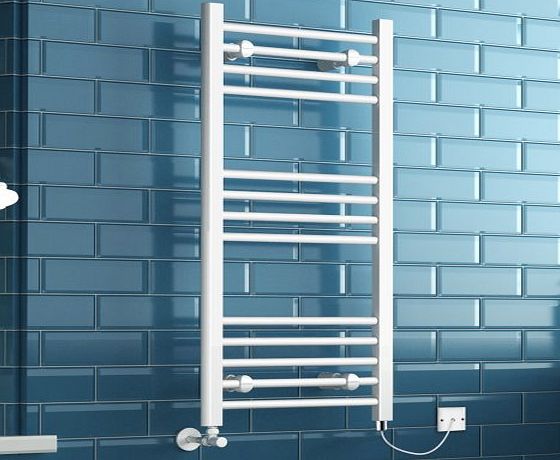 iBathUK 1000 x 450 mm Electric White Thermostatic Towel Rail Radiator Heated Bathroom Warmer