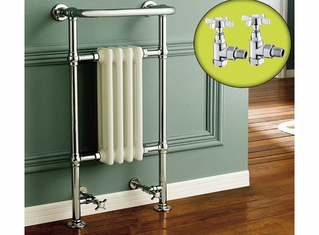 iBathUK Traditional White Radiator Heated Bathroom Chrome Towel Rail   Angled Valves Set