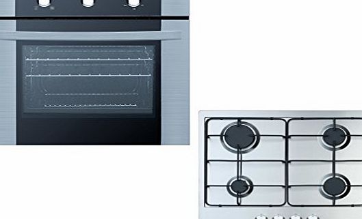 Iberna Baumatic Iberna HOF600.1SS Built-in Single Fan Oven amp; BGHU600SS Gas Hob Pack