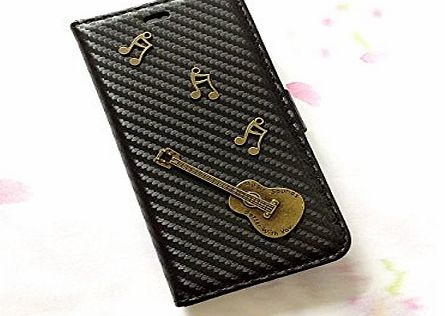 icasecollections Guitar carbon leather phone wallet case, handmade phone wallet cover for iPhone 6 6s Plus MN0324