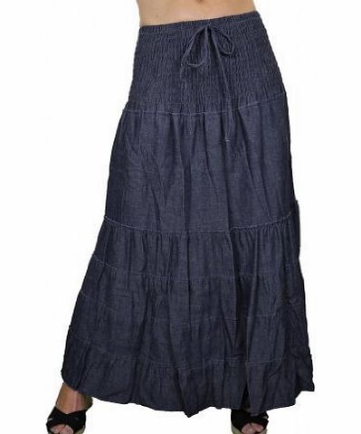 ICE (2472) Panel Denim Gypsy Skirt With Tie Front Blue (M)
