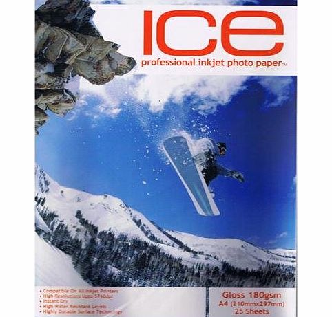 ICE  Professional Inkjet Photo Paper A4 Gloss 180 gsm (Pack Size 25 Sheets)