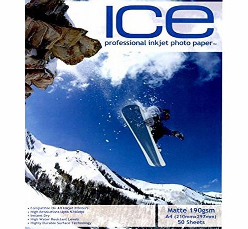 ICE  Professional Inkjet Photo Paper A4 Matte 190 gsm (Pack Size 50 Sheets)