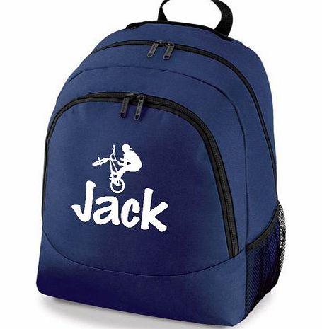 iClobber Bmx Bike Backpack Personalised Boys Girls School Bag Gym Swim Kit Bag Rucksack - Navy