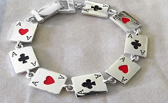Icon Collection Silver - Plated Poker Playing Cards Casino Bracelet