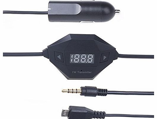 TM) Wireless FM Transmitter For Smartphones--3.5 mm Audio Micro USB with Car Charger Adapter for Samsung Galaxy S III/IV/3/4, Note II/2, HTC One, Blackberry, SONY smart phone, MP3, MP4