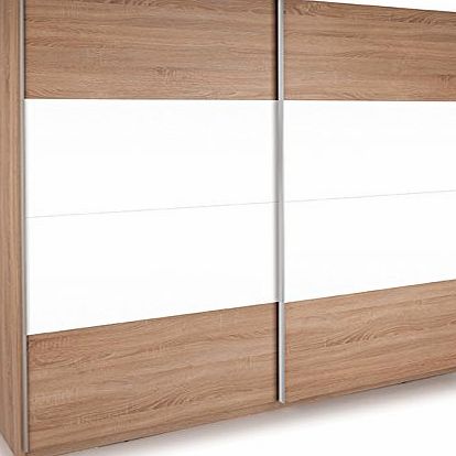Ideal Lyon 2 Door Large Sliding Wardrobe Oak 2M Wide - 1 OAK 1 HIGH GLOSS WHITE DOOR