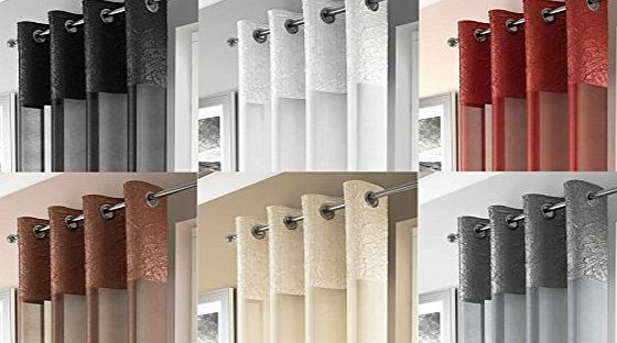 Ideal Textiles Santa Cruz, Eyelet Voile, Crushed Metallic Satin, Curtain Panel, Ready Made, Ring Top, Curtains, 55`` x 90``, Silver, Grey