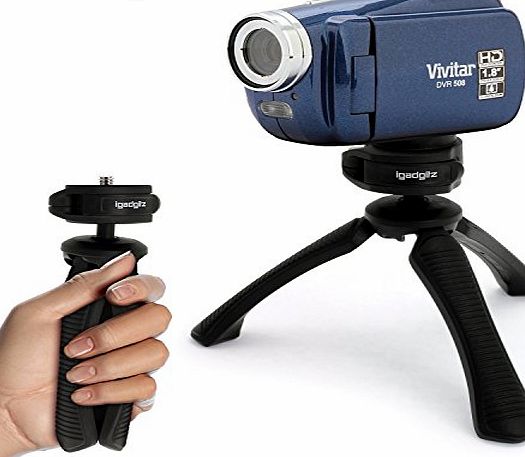 iGadgitz PT310 Black Mini Lightweight Table Top Stand Tripod and Grip Stabilizer for Vivitar DVR508, DVR508HD, DVR808HD, DVR908M HD Camcorders