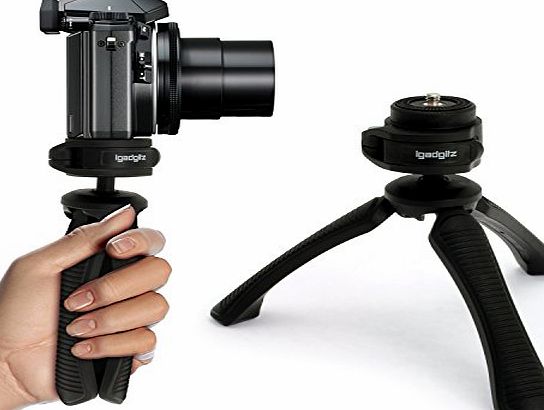 iGadgitz PT310 Mini Lightweight Table Top Stand Tripod and Grip Stabilizer for Digital Camera, DSLR, Video Camera amp; Camcorder - Black