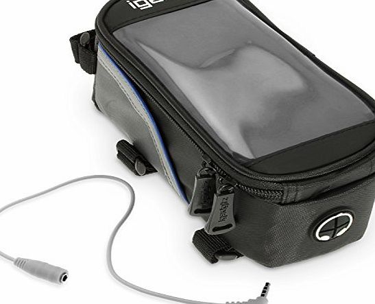 iGadgitz Small Black Reflective Strip Water Resistant Front Top Tube Pannier Bike Frame Storage Bag with Mobile Phone, iPod, MP3, GPS Holder