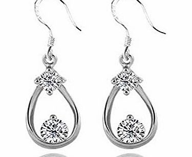 Platinum Plated S925 Sterling Silver Water Drop Shape Zircon Hook Earrings Wedding Jewelry for Women