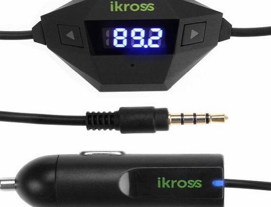 iKross In Car Universal Wireless FM Transmitter with USB Car Charger for Smartphone MP3 Mp4 Audio Player with 3.5mm AUX Audio Jack For LG G3 / HTC One Mini 2, One (M8) / Nokia Lumia 930 1520 1320 635