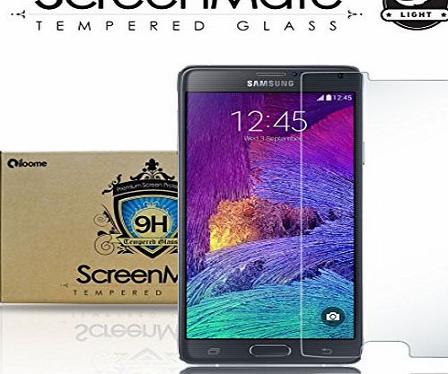 iloome New Samsung Galaxy Note 4 ScreenMate Light 0.10 mm thickness Real Tempered Glass 9H Hardness Premium Screen Protector with Oleophobic Coating