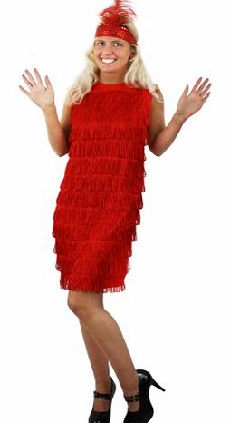 LADIES FLAPPER FANCY DRESS COSTUME 1920S FRINGE DRESS IN RED WITH MATCHING FEATHER SEQUIN HEADPIECE 20S CHARLSTON (RED, 10-12)