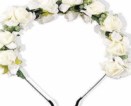 Imixcity Flower Garland Floral Bridal Headband Hairband Wedding Prom Hair Accessories (White)