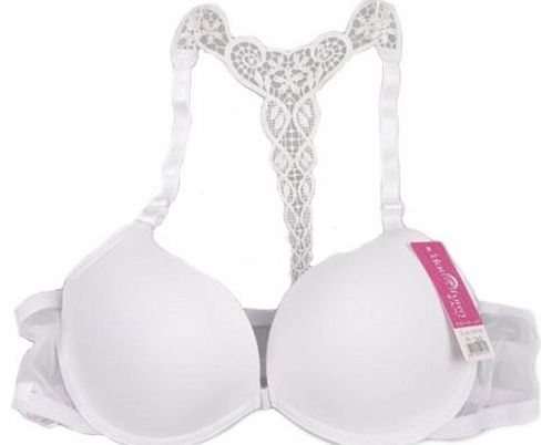 Sexy Fashion Womens Front Closure Lace Racer Back Racerback Push Up Bra (34, White)