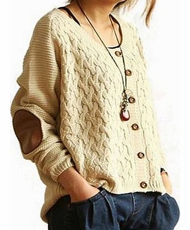 Imixcity Women Knit Retro Gridding Casual Loose Cardigan Sweater Jumper Tops Coat (Belige)