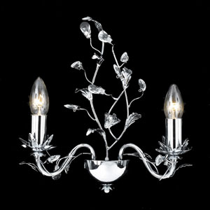 Impex Lighting Floral Modern Chrome And Crystal Double Wall Light
