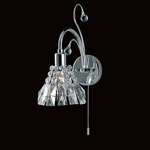 Impex Lighting Impex Modern Chrome Wall Light With A Lead Crystal Shade And A Pull Cord Switch