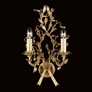 Impex Lighting Italiano Hand Painted Gold Finish Double Wall Light Dressed With Crystals