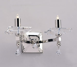 Impex Lighting Modern Nickel And Optical Glass Square Arm Double Wall Light