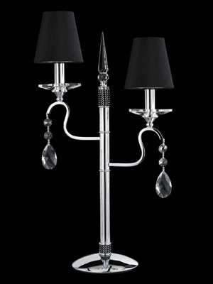 Viking Strass Crystal And Chrome Table Light With Two Black Shades