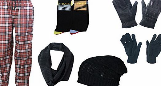 IMTD - Im Totally Different BLACK FRIDAY MEGA XMAS SALE Mens Xmas Gift Hamper Set Stocking Filler SOCKS HAT GLOVES SNOOD LOUNGE PANTS PYJAMA Mix Items Size X Large Pyjama