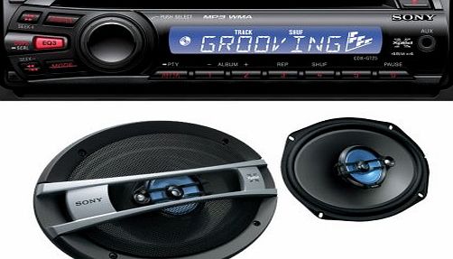 IN PHASE Audio Sony CDX-GT25 CD/MP3 Player with Front Aux Input and Sony XS-F6936SE 300 Watt Speaker System