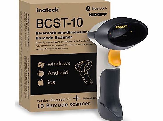 Inateck Bluetooth Wireless Barcode Scanner (Laser Wireless Bluetooth amp; USB2.0 Wired) USB Rechargeable Barcode Bar-code Handscanner Operation with iPad Air/mini, iPhone, Android Phones, Tablets or