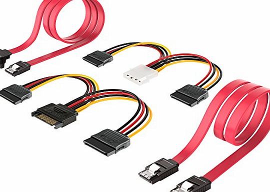 Inateck SSD / SATA III Hard Drive Connection Cables (1x 4 Pin to Dual 15 Pin SATA Power Splitter Cable, 1x 15 Pin to Dual 15 Pin SATA Power Splitter Cable, 2x SATA Data Cables), 4 Pack(ST1003)