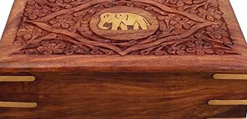 IndiaBigShop Wooden Jewelry Box center elephant carving Work 8X5 ,Gift for Christmas or Birthday to Your Loved Ones