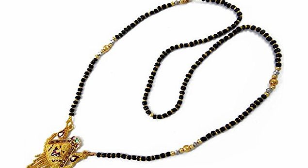 Indianbeautifulart Gold Plated Black Beaded Chain Pendant Necklace Mangalsutra Designer Jewellery