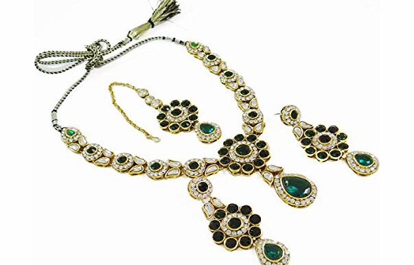 Indianbeautifulart Green Stone Necklace Earring Set Jewellery Indian Wedding Bollywood Jewellery Gift Set