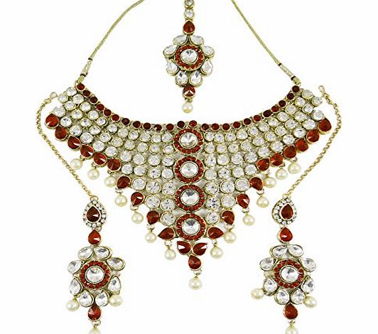 Indianbeautifulart Indian Traditional Necklace Gold Tone Bollywood Red CZ Stone Bridal Jewellery Set