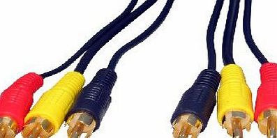 Indigo Banana RCA Male Plug to Plug - 3m - PREMIUM QUALITY - Audio Video AV 3xRCA Phono Composite TV Cable Lead (3 Metre Gold Plated)