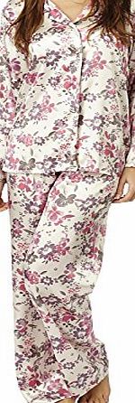 Indigo Sky Ladies Satin Long Sleeves Floral Pink/Purple on Ivory Pyjamas Size 10,12,14,16,18,20,22 (14)