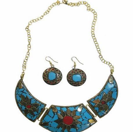 indischerbasar.de Indian Jewellery Set Bikaner turquiose semi precious stone Bollywood Rajasthan