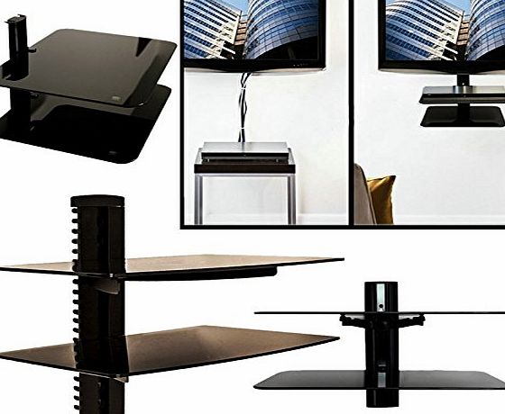 iNextStation 2 Tier Dual Glass Shelves Shelf Wall Mount Bracket Under TV Component Cable Box for DVR DVD SKY BOX TV Xbox