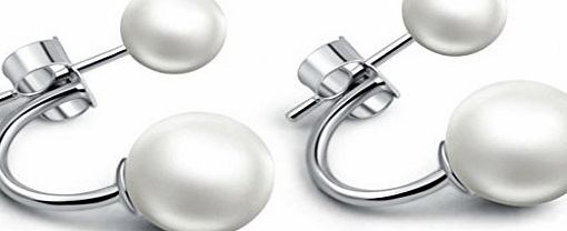 Infinite U 925 Sterling Silver Freshwater White Double Pearsl Women Studs Earrings -Double Pearls