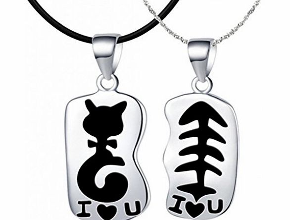Infinite U Fashion 925 Sterling Silver Plated with Platinum Cat and Fish Love Men Pendant/Necklace. -Male/Female/Couples Options(Male)