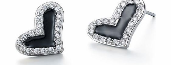Infinite U Heart Shape Silver Plated Cubic Zirconia Earrings Studs for Women Black
