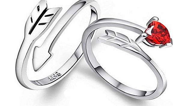 Infinite U Red Cupids Arrow 925 Sterling Silver Austrian Crystal Couples/lovers Adjustable Rings for Wedding Band/Anniversary/Engagement/Promise Ring Size J -Male/Female Options,(Enable to Engrave You