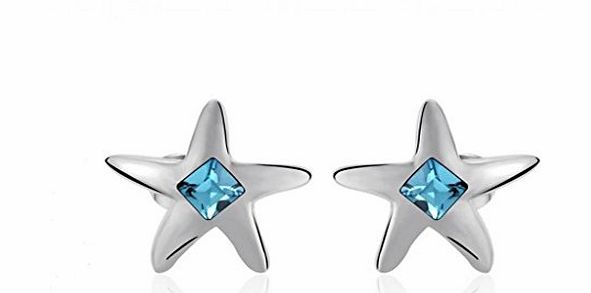 Infinite U Starfish Shape Cubic Zirconia Silver Plated Earrings Studs for Women Blue -Special Offer