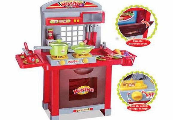Inside Out Toys Childrens Toy Kitchen Set, Hob lights up and makes cooking noises, with over 29 pieces of utensils etc