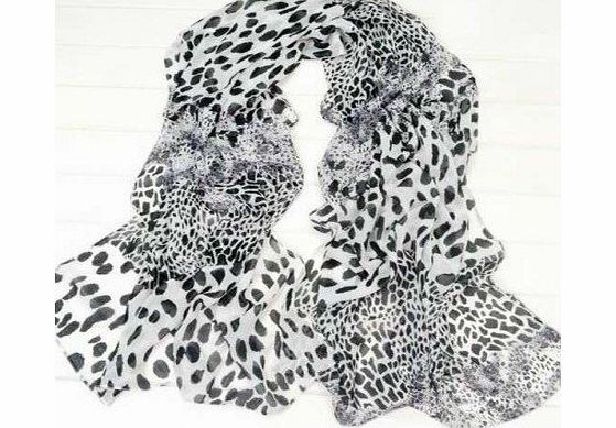 integritystore Silky Leopard Scarf Chiffon Women long Scarf 4inchs Idea Christmas Gift (Gray)